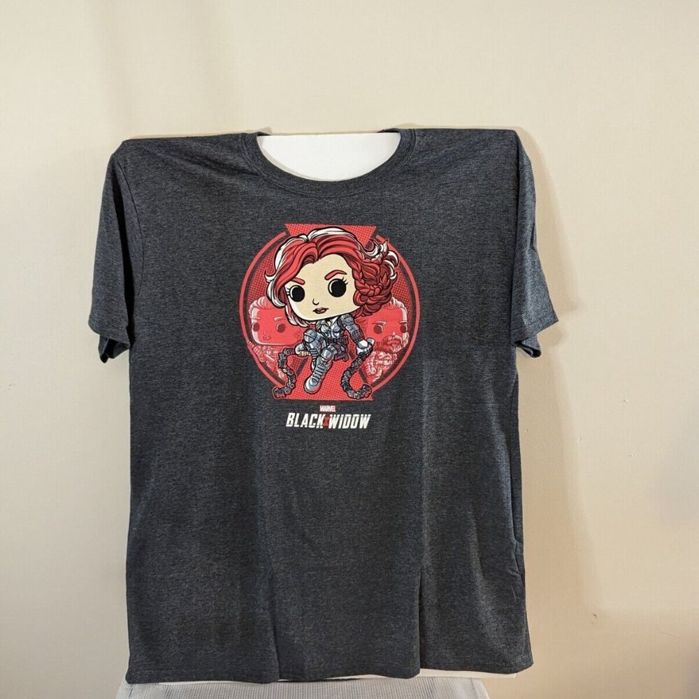 l  Funko Marvel Black Widow Pop Graphic T-Shirt XL Gray Crewneck Cotton Blend